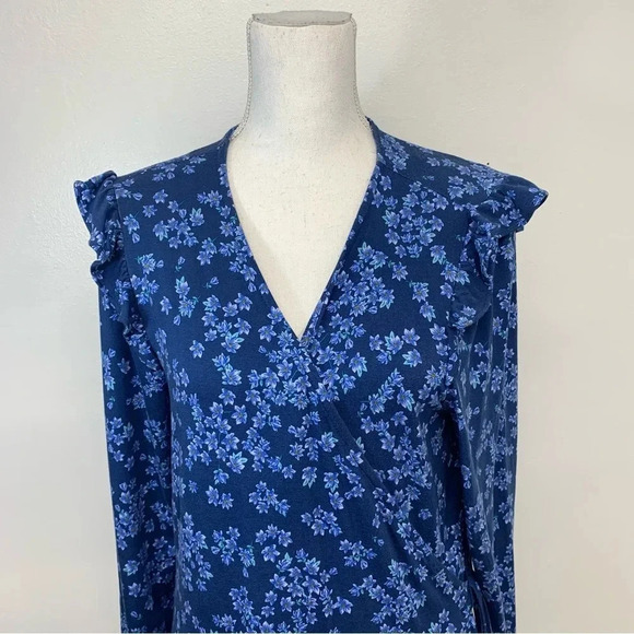 Draper James RSVP Wrap Dress Large  Blue Floral Midi Pockets Stretch Long Sleeve - Picture 2 of 13